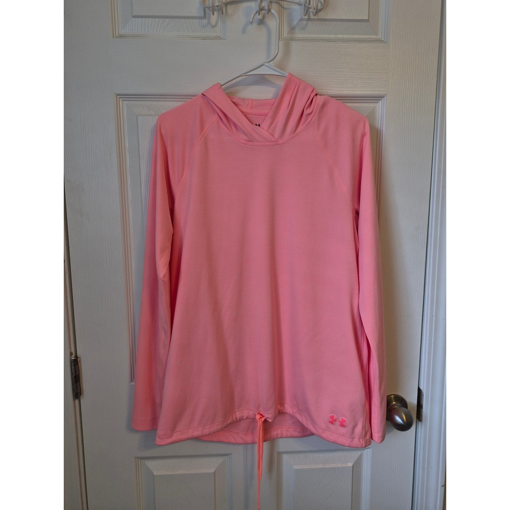 Under Armour Womens HeatGear Pink Long Sleeve Hoodie Drawstring Hem Medium
